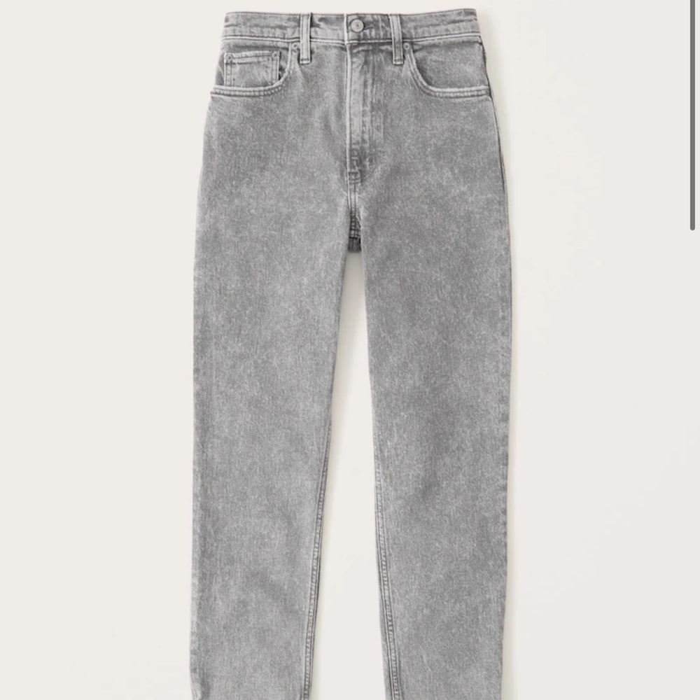 Abercrombie High Rise Mom Jeans in Light Grey Wash